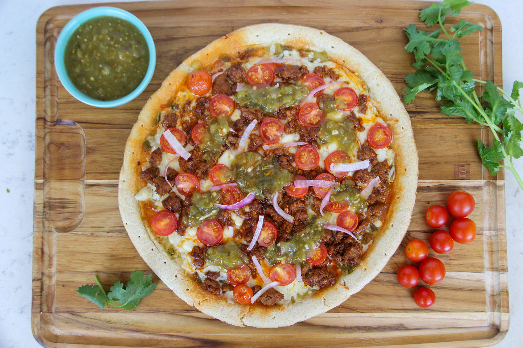 Chorizo Salsa Verde Pizza